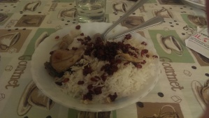 Hamid made us some persin food. It's chicken with rice and barberry (they're sour!) - it tastes really good :)